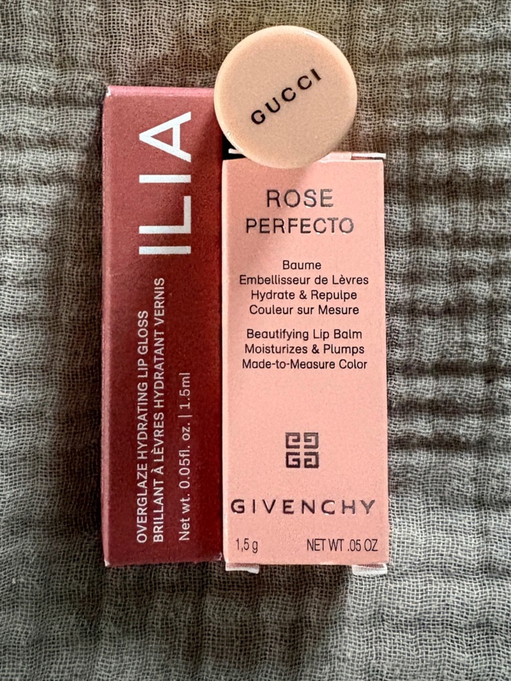 Givenchy, Gucci, Lila Beautifying mini Lip Balm and gloss SET ONLY